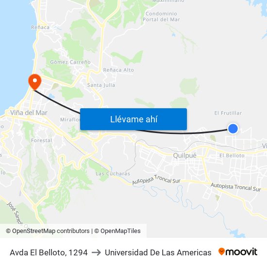 Avda El Belloto, 1294 to Universidad De Las Americas map