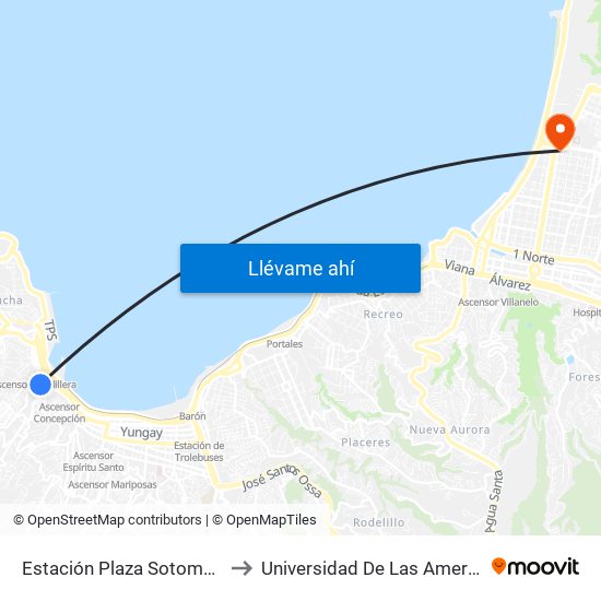 Estación Plaza Sotomayor to Universidad De Las Americas map