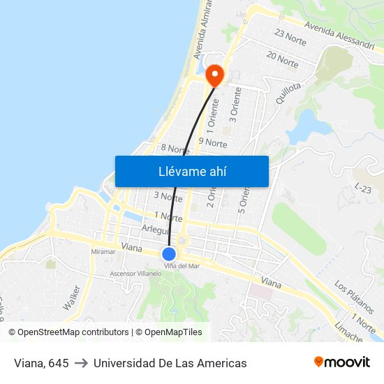 Viana, 645 to Universidad De Las Americas map