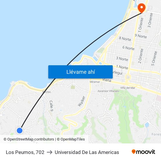 Los Peumos, 702 to Universidad De Las Americas map