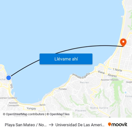 Playa San Mateo / Norte to Universidad De Las Americas map