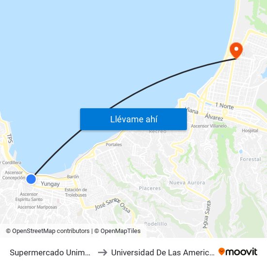 Supermercado Unimarc to Universidad De Las Americas map