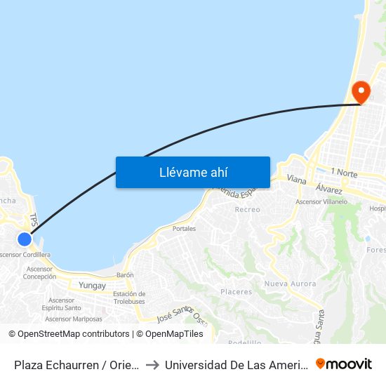 Plaza Echaurren / Oriente to Universidad De Las Americas map