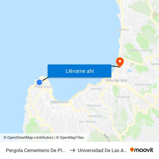 Pergola Cementerio De Playa Ancha to Universidad De Las Americas map