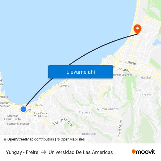 Yungay - Freire to Universidad De Las Americas map