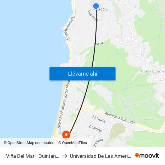 Viña Del Mar - Quintanilla to Universidad De Las Americas map