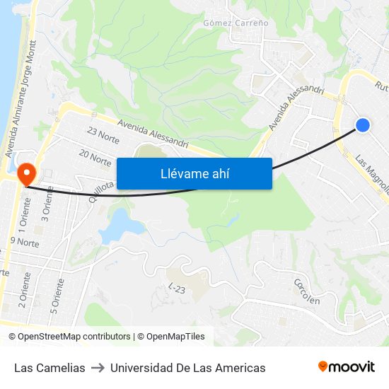 Las Camelias to Universidad De Las Americas map