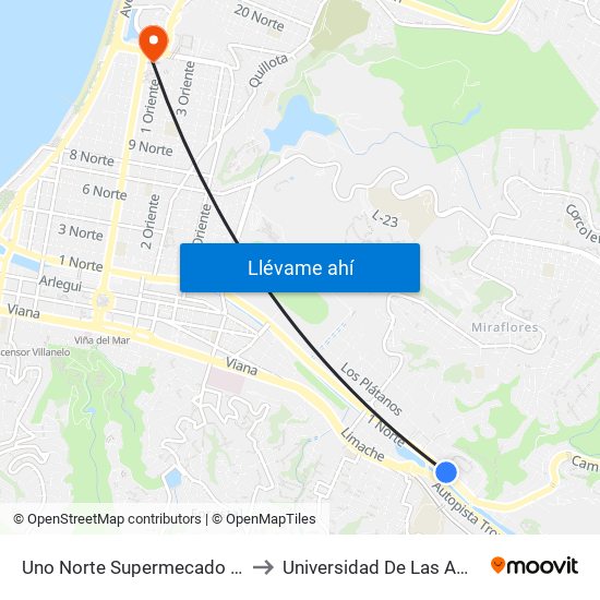 Uno Norte Supermecado Jumbo to Universidad De Las Americas map