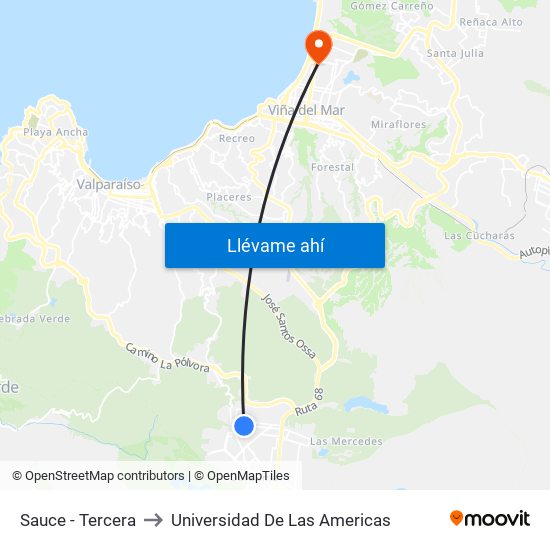 Sauce - Tercera to Universidad De Las Americas map