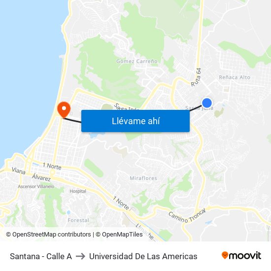 Santana - Calle A to Universidad De Las Americas map