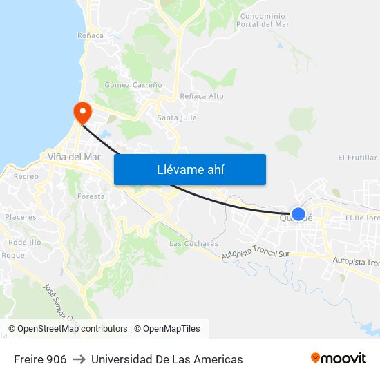 Freire 906 to Universidad De Las Americas map