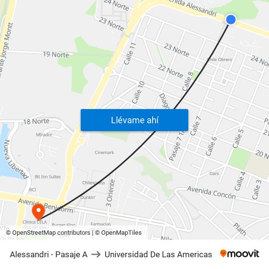 Alessandri - Pasaje A to Universidad De Las Americas map