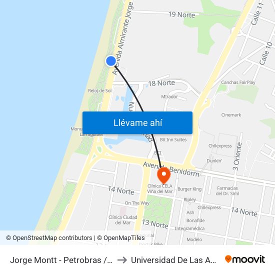 Jorge Montt - Petrobras / Oriente to Universidad De Las Americas map
