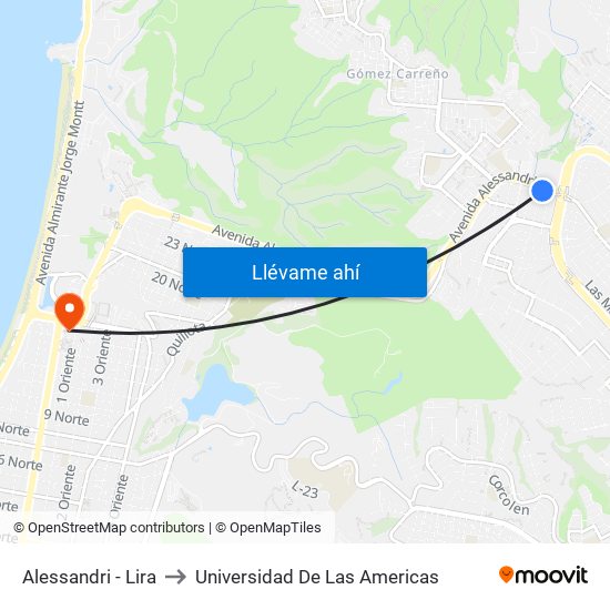 Alessandri - Lira to Universidad De Las Americas map