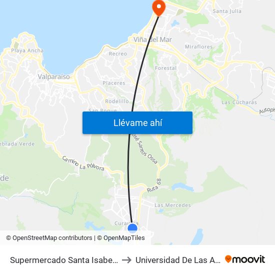 Supermercado Santa Isabel / Oriente to Universidad De Las Americas map