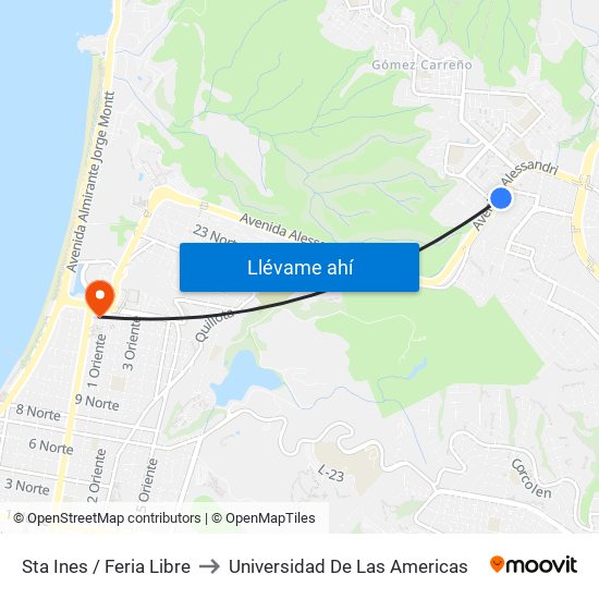 Sta Ines / Feria Libre to Universidad De Las Americas map