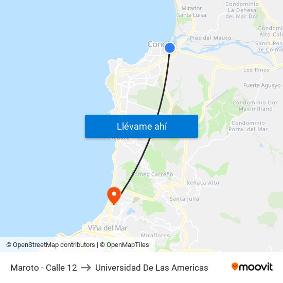 Maroto - Calle 12 to Universidad De Las Americas map