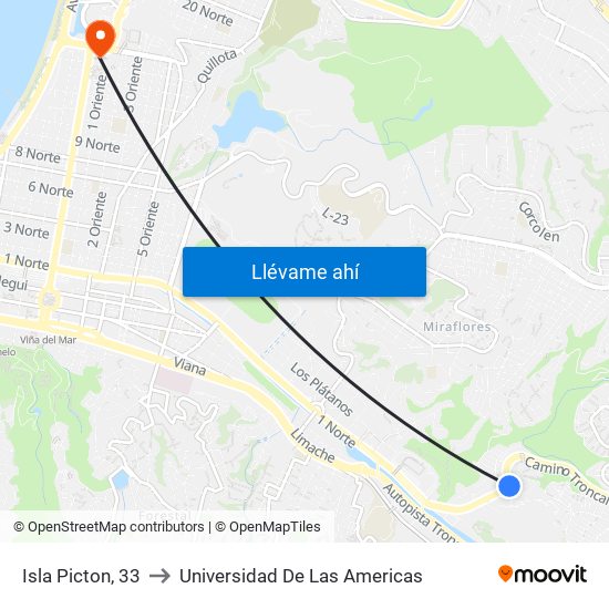 Isla Picton, 33 to Universidad De Las Americas map