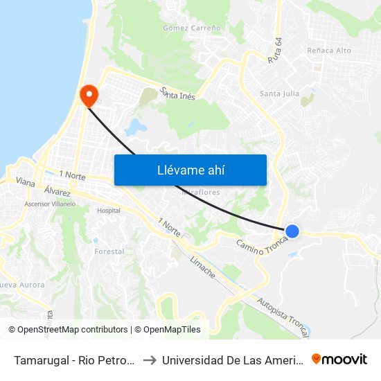 Tamarugal - Rio Petrohué to Universidad De Las Americas map