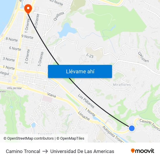 Camino Troncal to Universidad De Las Americas map
