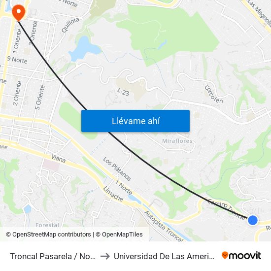 Troncal Pasarela / Norte to Universidad De Las Americas map