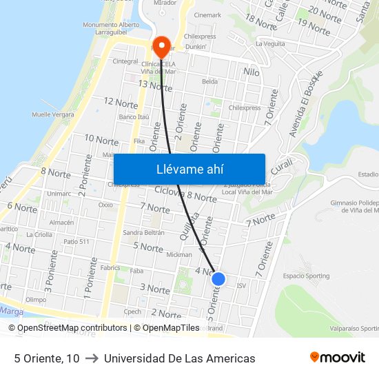 5 Oriente, 10 to Universidad De Las Americas map