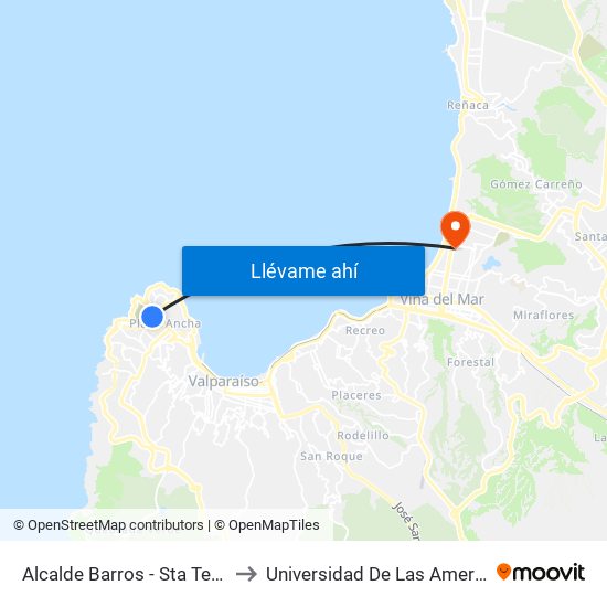Alcalde Barros - Sta Teresa to Universidad De Las Americas map