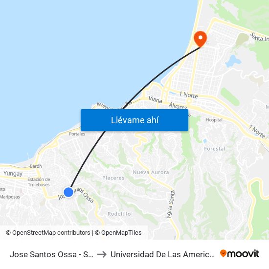 Jose Santos Ossa - Sur to Universidad De Las Americas map