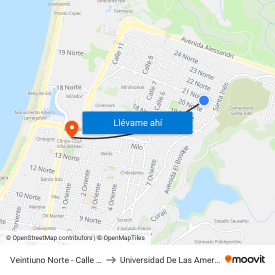 Veintiuno Norte - Calle Dos to Universidad De Las Americas map