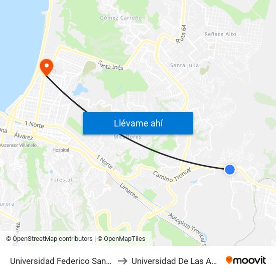 Universidad Federico Santa Maria to Universidad De Las Americas map