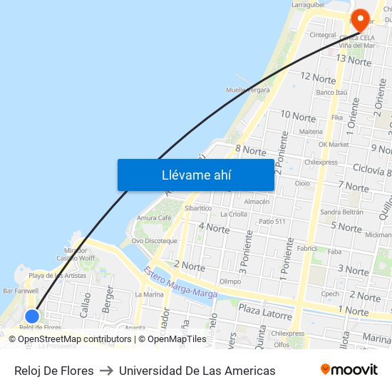 Reloj De Flores to Universidad De Las Americas map