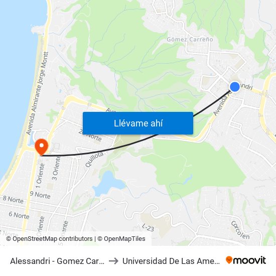 Alessandri - Gomez Carreño to Universidad De Las Americas map