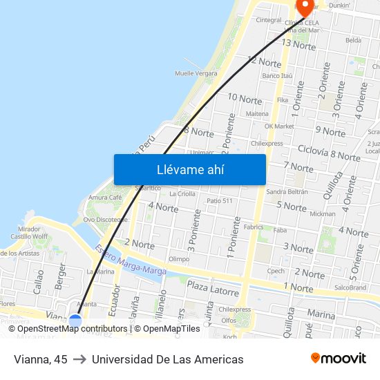 Vianna, 45 to Universidad De Las Americas map