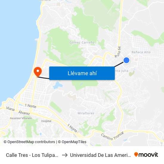 Calle Tres - Los Tulipanes to Universidad De Las Americas map