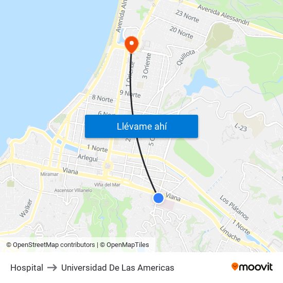 Hospital to Universidad De Las Americas map