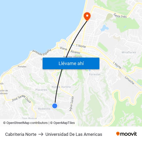 Cabriteria Norte to Universidad De Las Americas map