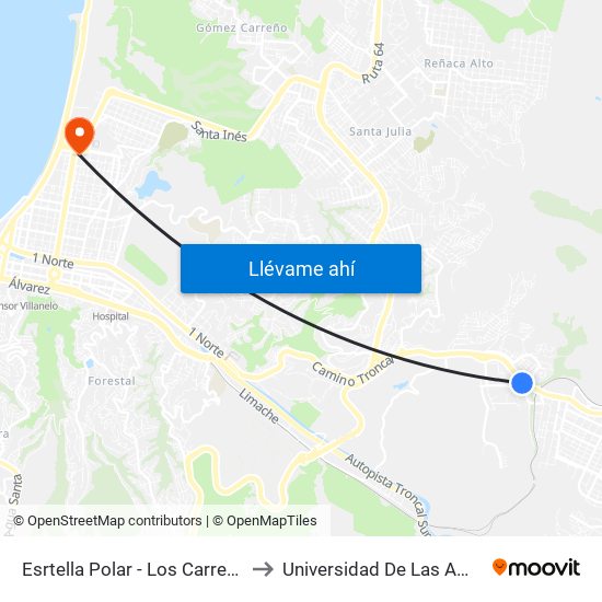 Esrtella Polar - Los Carrera / Sur to Universidad De Las Americas map