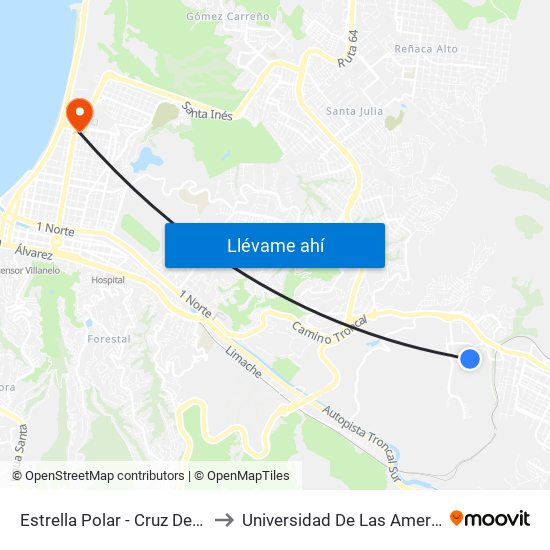 Estrella Polar - Cruz Del Sur to Universidad De Las Americas map