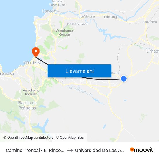 Camino Troncal - El Rincón Norte to Universidad De Las Americas map