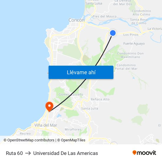 Ruta 60 to Universidad De Las Americas map