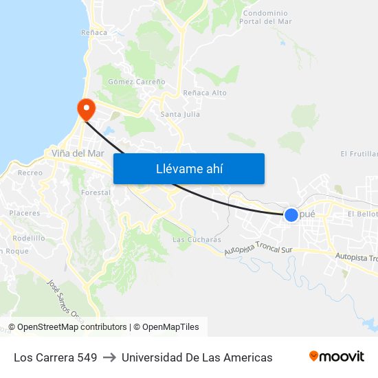 Los Carrera 549 to Universidad De Las Americas map