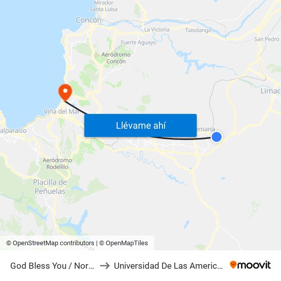 God Bless You / Norte to Universidad De Las Americas map