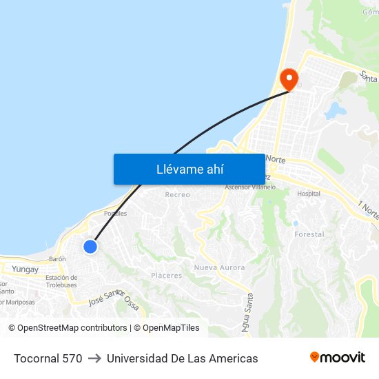 Tocornal 570 to Universidad De Las Americas map