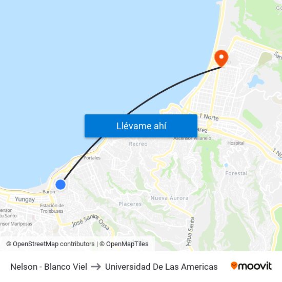 Nelson - Blanco Viel to Universidad De Las Americas map