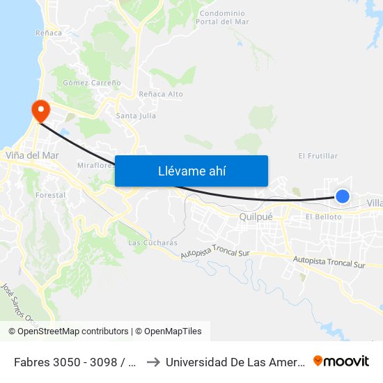 Fabres 3050 - 3098 / Este to Universidad De Las Americas map