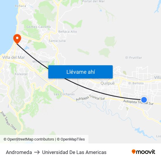 Andromeda to Universidad De Las Americas map