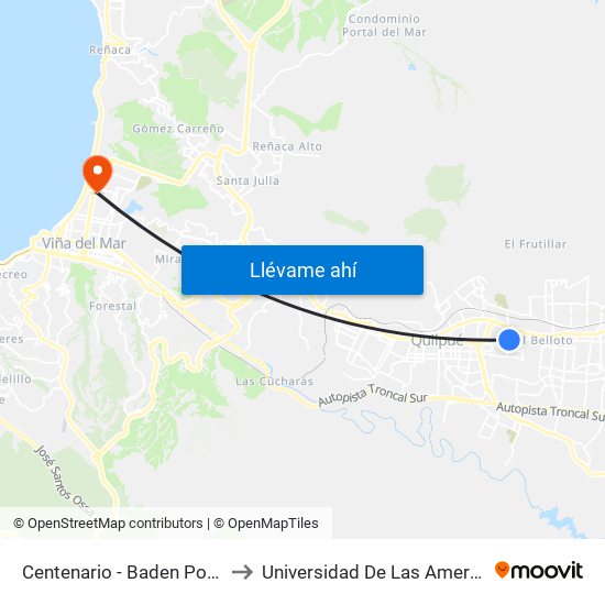 Centenario - Baden Powell to Universidad De Las Americas map