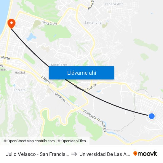 Julio Velasco - San Francisco / Este to Universidad De Las Americas map