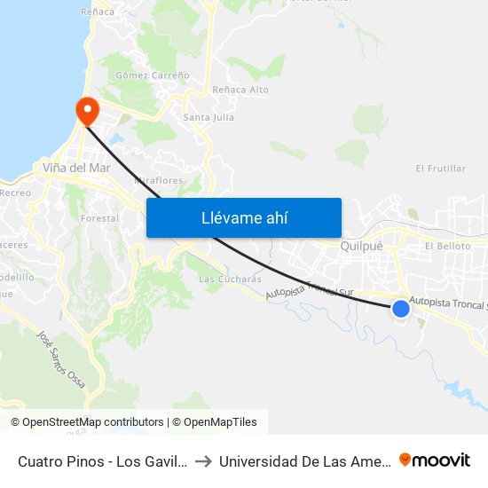 Cuatro Pinos - Los Gavilanes to Universidad De Las Americas map