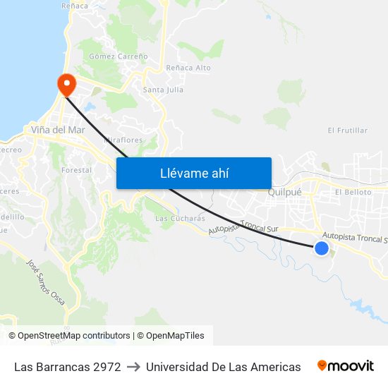 Las Barrancas 2972 to Universidad De Las Americas map